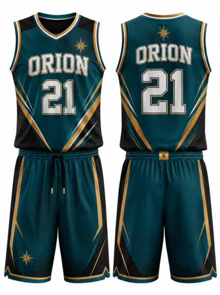 Orion Deep Teal & Gold Basketball Uniform