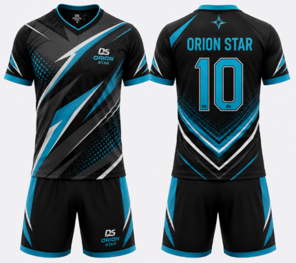 Orion Star Black, Cyan & White Rugby Kit